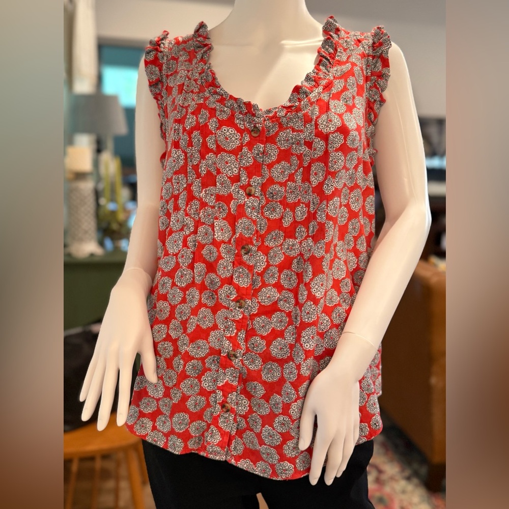 Anthropologie Red and Gray Floral Blouse